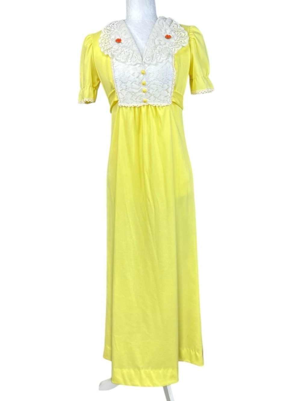 Vintage Cottagecore Maxi Dress 7 60's Hippie Flower Child Lace Puff Sleeve